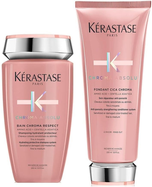 Kérastase Chroma Absolu Shampoo and Conditioner Set, 2-Step Routine for Damaged