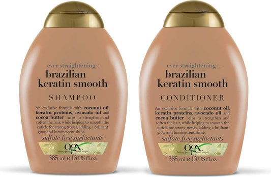Ogx® (Formerly Organix) ‘Ever Straight Brazilian Keratin’ Smoothing Shampoo 385 Ml with Conditioner 385 Ml – for Longer Lasting Style for Wavy and Curly Hair