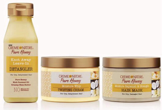 Creme of Nature Pure Honey Styling Set - Detangler + Twisting Cream + Mask