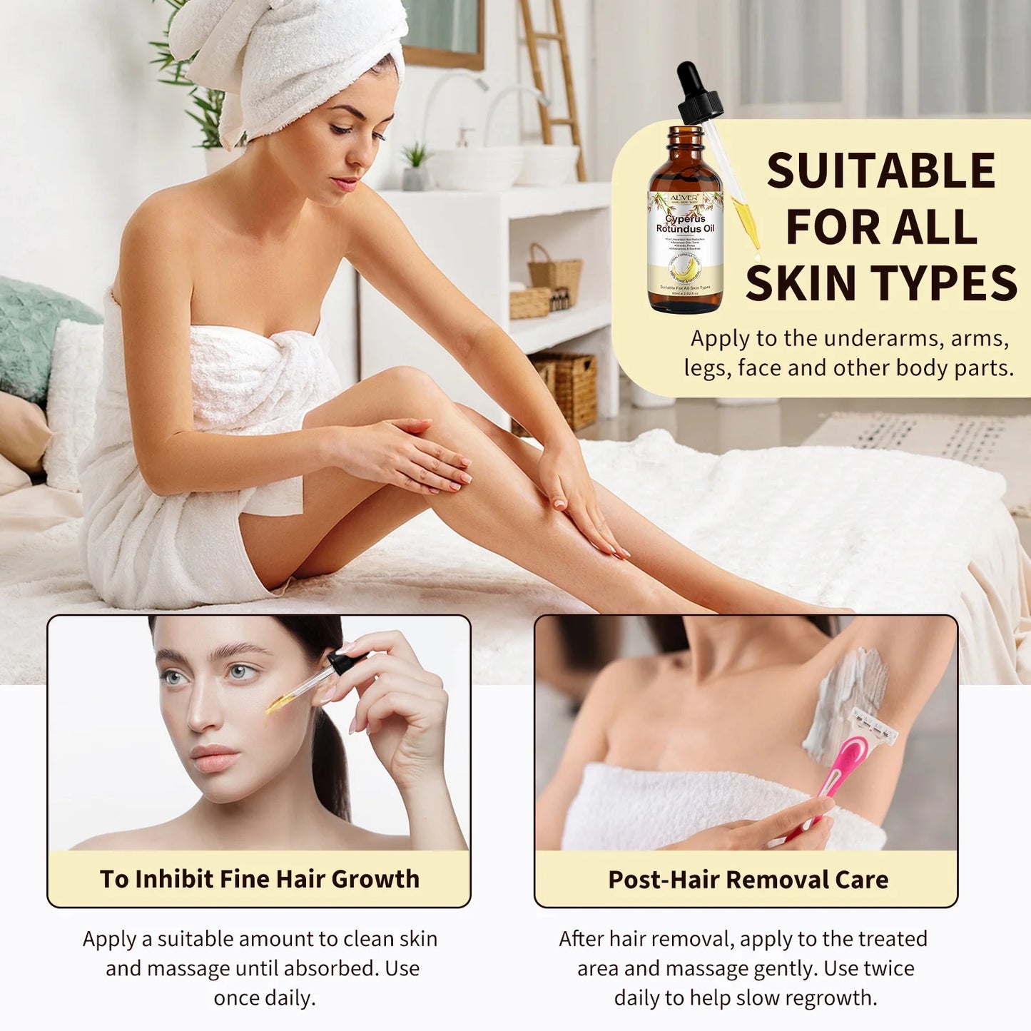 Cyperus Rotundus Oil, 2-Pack Natural Cyperus Rotundus Oil for Unwanted Hair Reduction, Skin-Friendly Hair Removal, 2.02 Fl.Oz