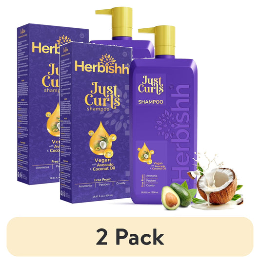 (2 Pack)  Just Curls Vegan Shampoo for Curly Hair Products Kit Enriched with Avocado & Coconut Oil for Dry Damaged, Wavy, Curly Hair Gift Set for Women & Men (500Ml)