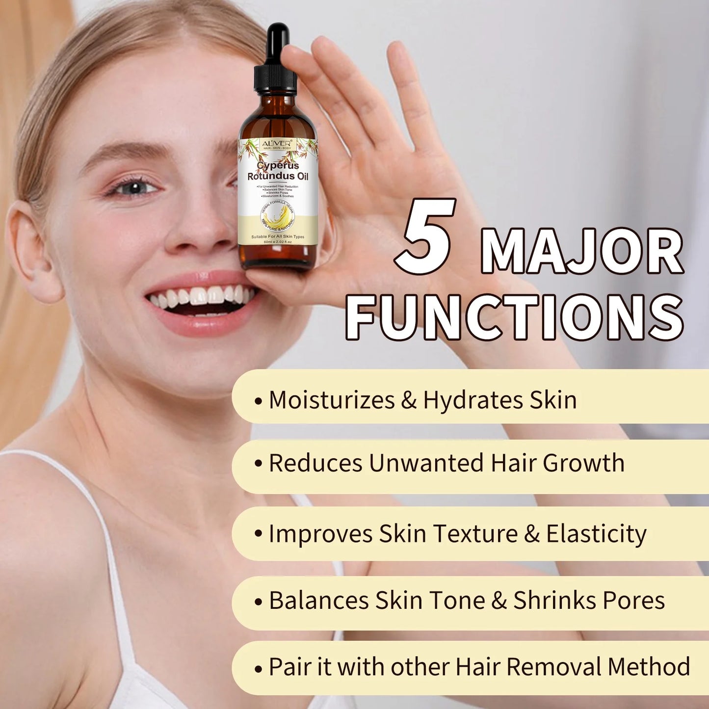 Cyperus Rotundus Oil, 2-Pack Natural Cyperus Rotundus Oil for Unwanted Hair Reduction, Skin-Friendly Hair Removal, 2.02 Fl.Oz