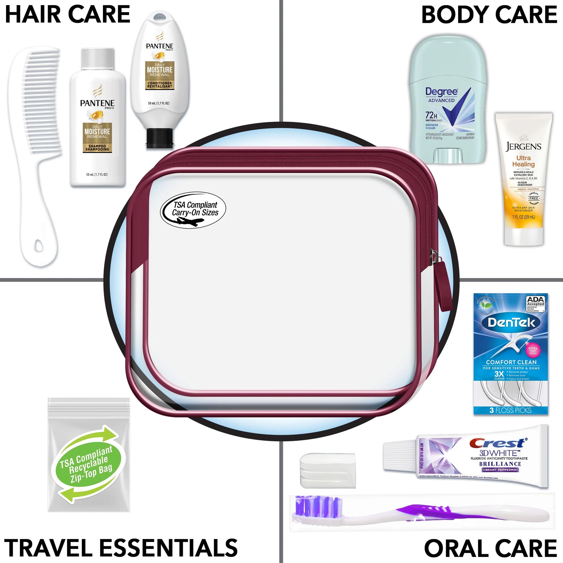 , Women'S Deluxe 11 PC Travel Kit Featuring: Pantene Shampoo and Conditioner