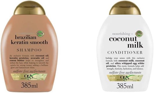Coconut Milk Conditioner for Dry Damaged Hair, 385Ml & Brazilian Keratin Smooth Shampoo, 385Ml